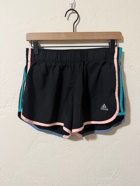 adidas Womens Black Athletic Shorts with Pink & Teal Trim